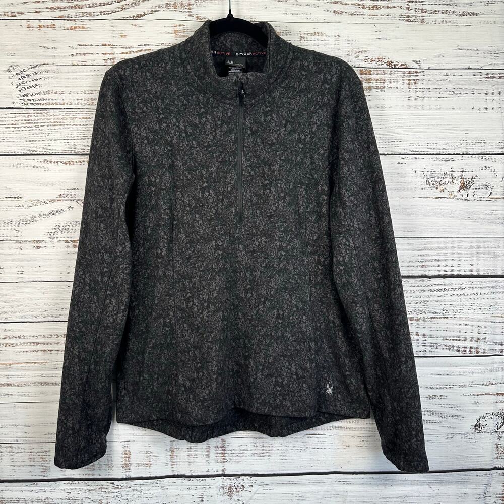 Spyder Active Black Gray Print 1/4 Zip Fleece Pullover Performance Top Womens L